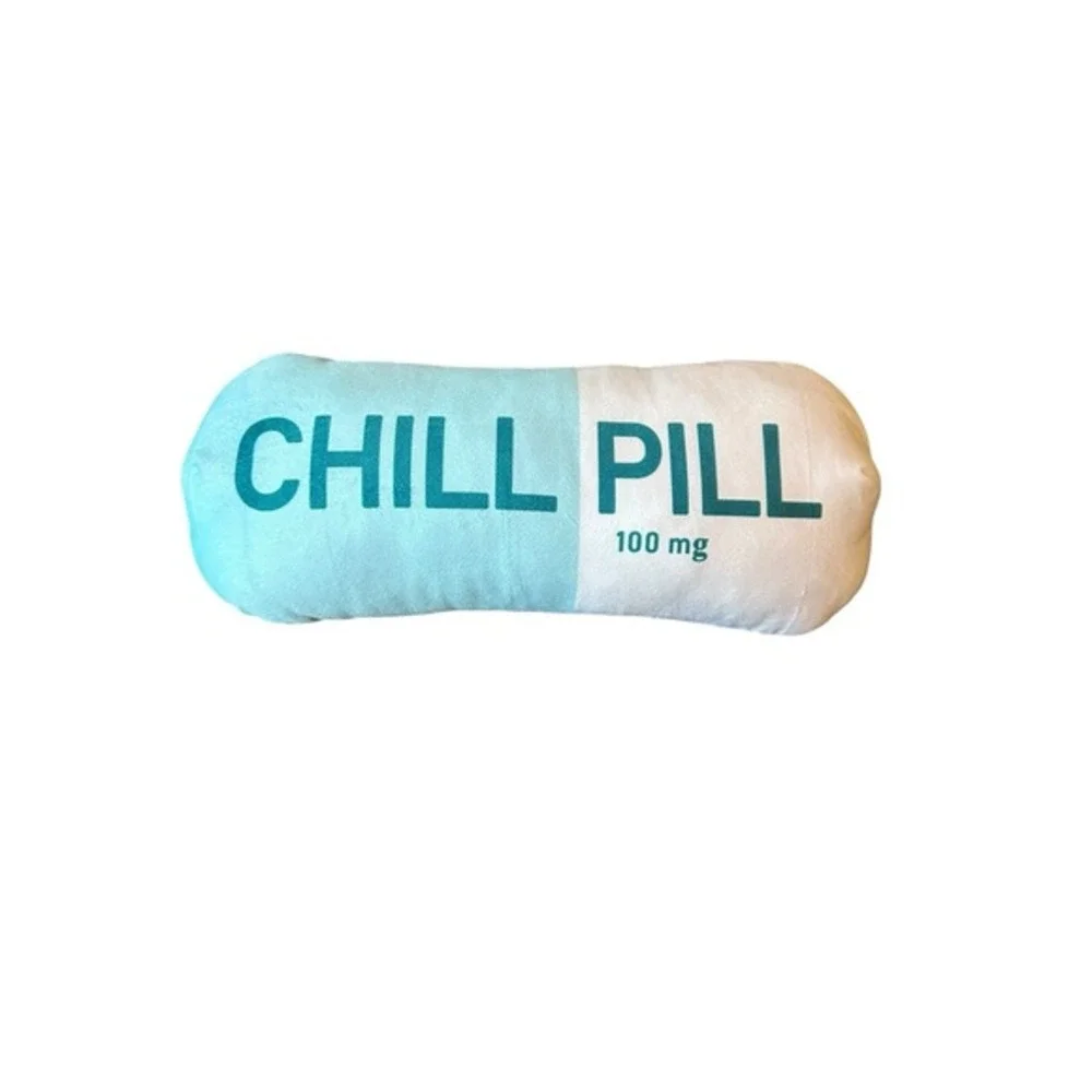 NEW 1 throw pillow CHILL PILL approximately 14 inches‎ long blue white